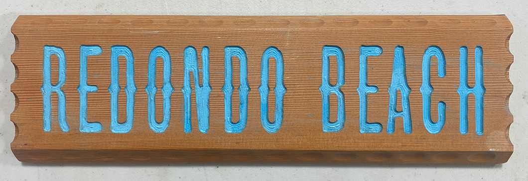 Redondo Beach Vintage Wood Carved Sign - Blue