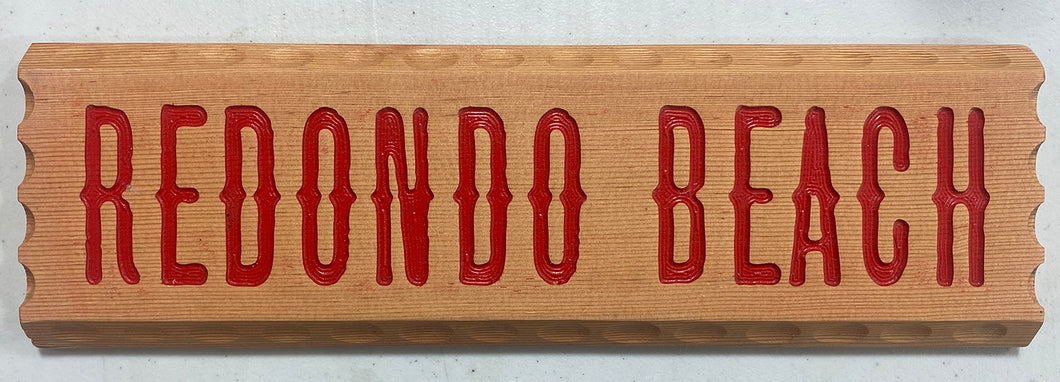 Redondo Beach Vintage Wood Carved Sign - Red